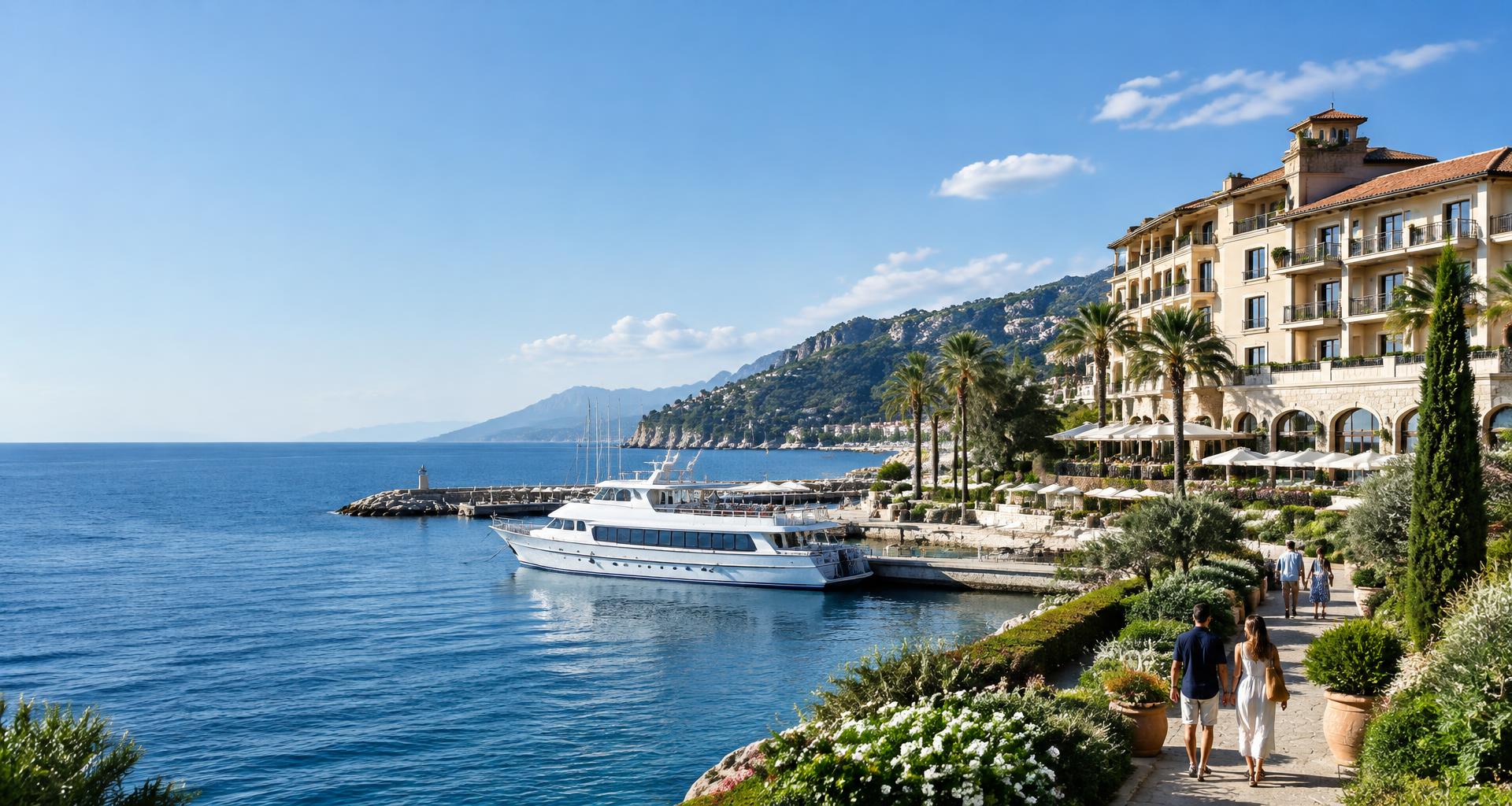 Mediterranean hotel, marina and passenger yacht